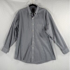 Jos. A. Bank Mens L/16.5-33  Travelers Collection Navy Striped Cotton Shirt